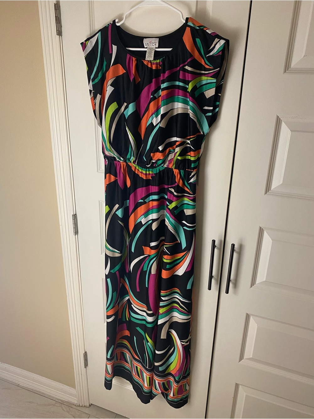 Elle Black Maxi Dress with Multicolor Swirl Print